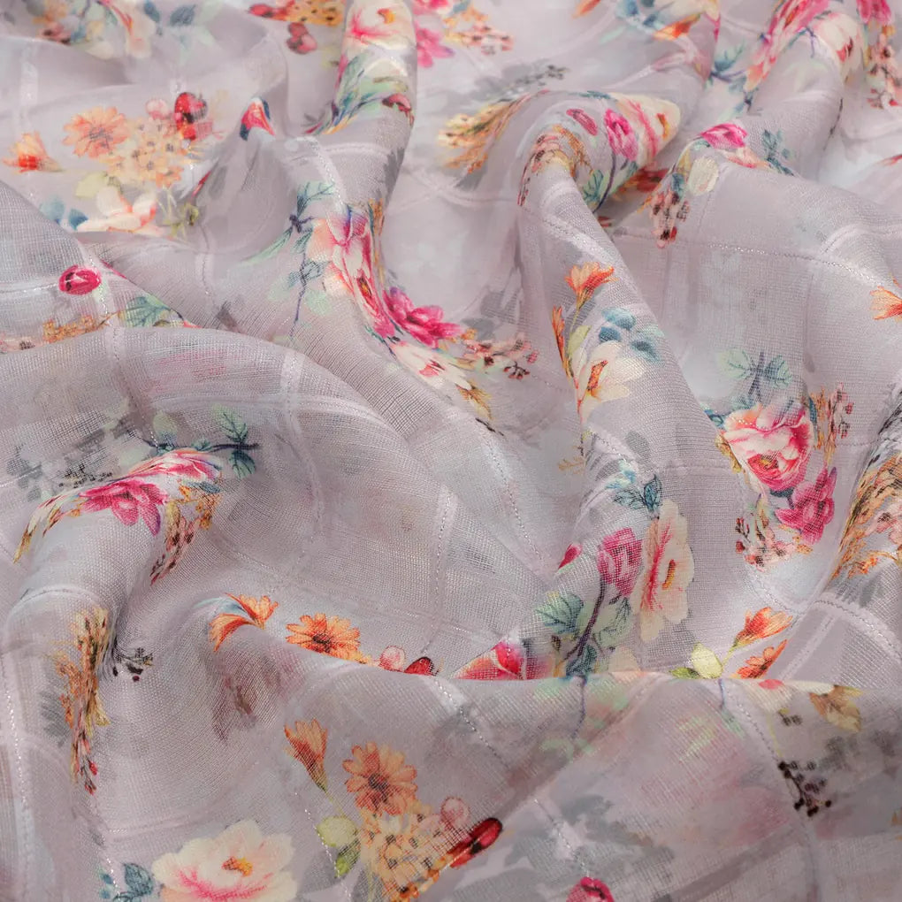 FAB VOGUE Studio Digital Printed Linen Fabric - Floral Pattern, Grey – 70a0643copy2