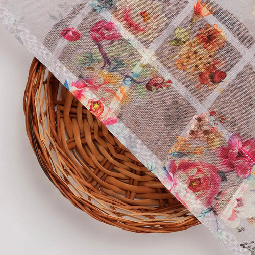 FAB VOGUE Studio Digital Printed Linen Fabric - Floral Pattern, Grey – 70a0644copy2