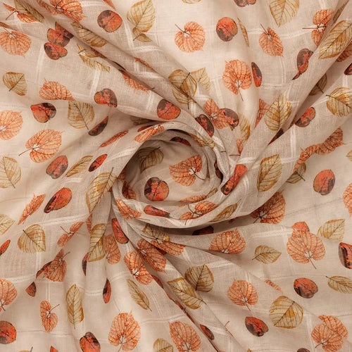FAB VOGUE Studio Digital Printed Linen Look Polyester Fabric - Beige Autumn Leaves – 70a0652copy2