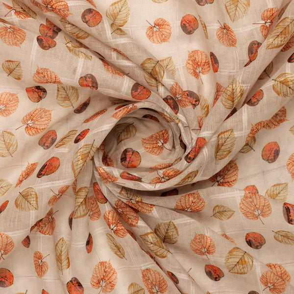 FAB VOGUE Studio Digital Printed Linen Look Polyester Fabric - Beige Autumn Leaves – 70a0652copy2