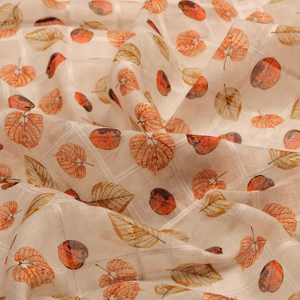 FAB VOGUE Studio Digital Printed Linen Look Polyester Fabric - Beige Autumn Leaves – 70a0653copy2