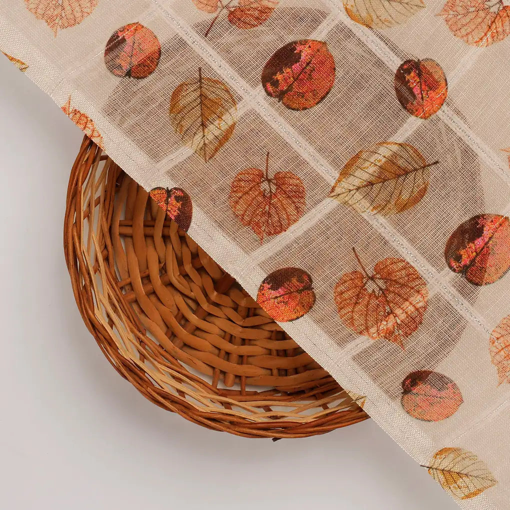 FAB VOGUE Studio Digital Printed Linen Look Polyester Fabric - Beige Autumn Leaves – 70a0654copy2