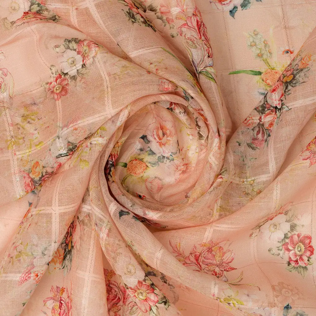 FAB VOGUE Studio Digital Printed Peach Floral Linen Fabric - Perfect for Dresses, Tops, and More! – 70a0657copy2