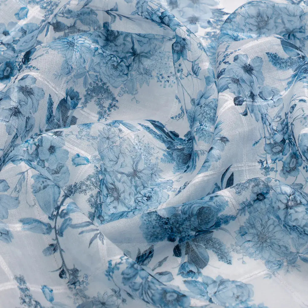 FAB VOGUE Studio Digital Printed Linen Fabric - Blue Floral, Polyester, 44 Inch – 70a0663copy2
