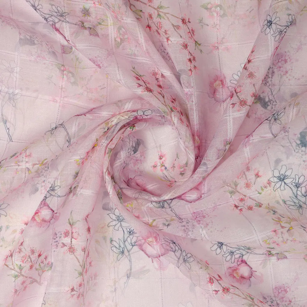 FAB VOGUE Studio Digital Printed Linen Look Polyester Fabric - Pink Floral – 70a0668copy2