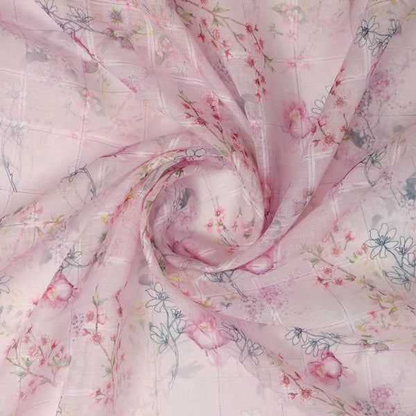 FAB VOGUE Studio Digital Printed Linen Look Polyester Fabric - Pink Floral – 70a0668copy2