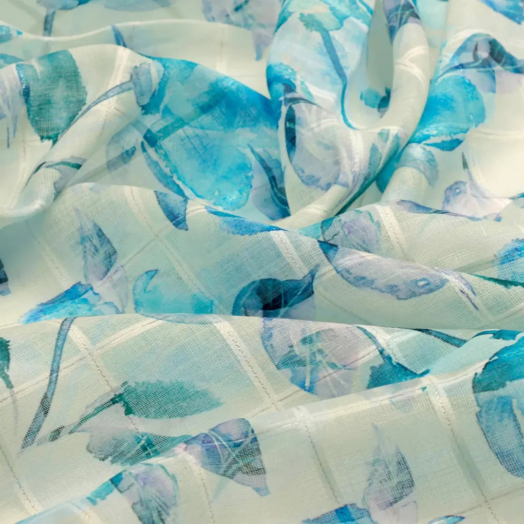 FAB VOGUE Studio Digital Printed Linen Fabric - Blue Floral Pattern – 70a0679copy2