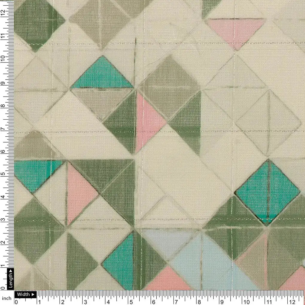 FAB VOGUE Studio Digital Printed Linen Fabric - Geometric Pattern, Green & Blue – 70a0682copy2