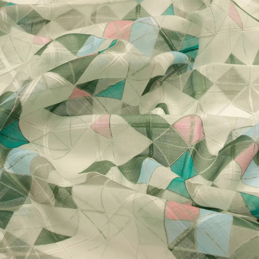 FAB VOGUE Studio Digital Printed Linen Fabric - Geometric Pattern, Green & Blue – 70a0684copy2