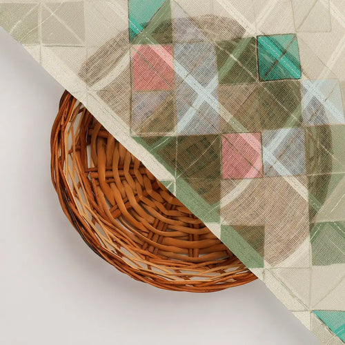 FAB VOGUE Studio Digital Printed Linen Fabric - Geometric Pattern, Green & Blue – 70a0685copy2