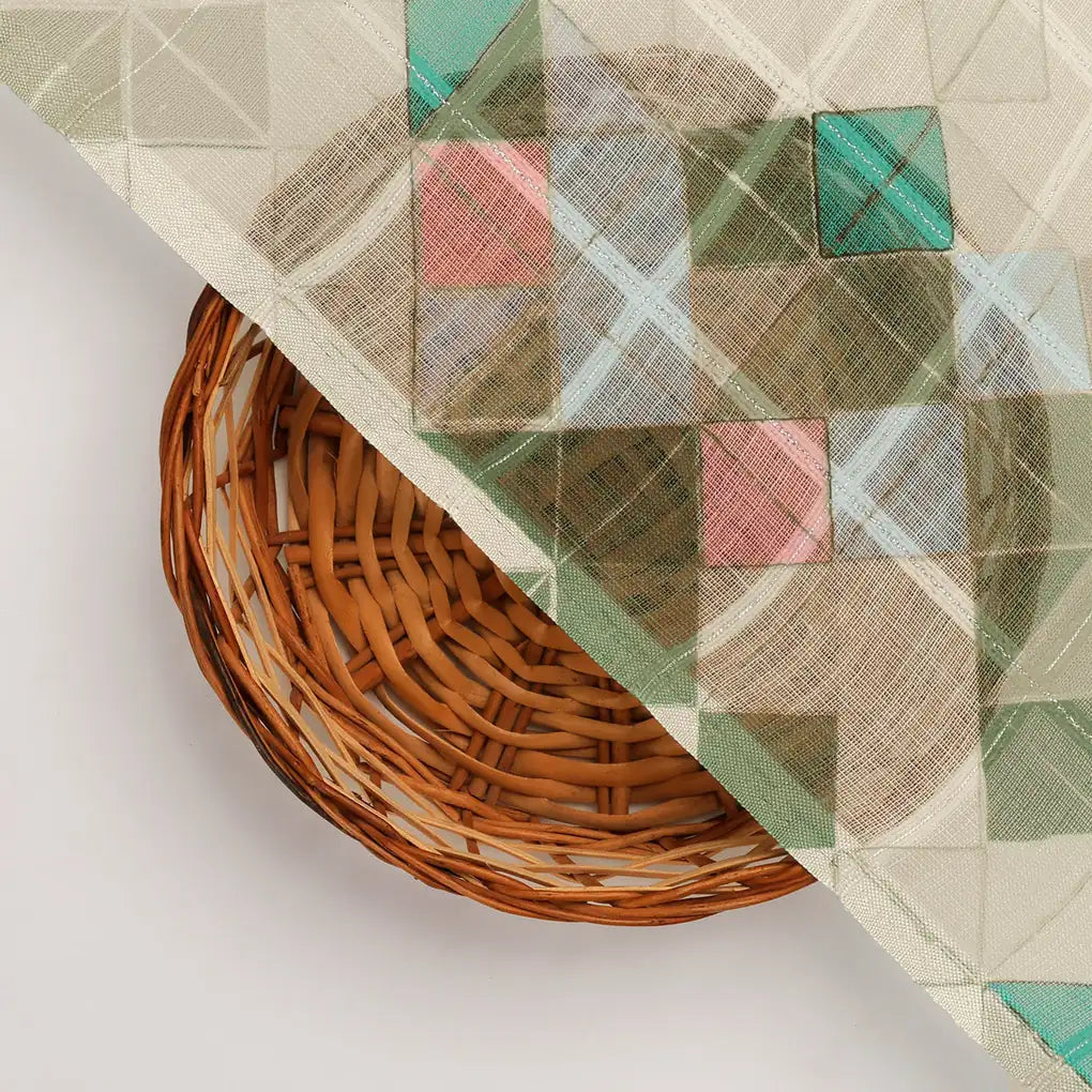 FAB VOGUE Studio Digital Printed Linen Fabric - Geometric Pattern, Green & Blue – 70a0685copy2