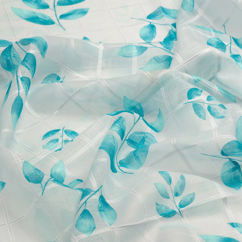 FAB VOGUE Studio Digital Printed Linen Fabric - Aqua Leaf Design – 70a0709copy2