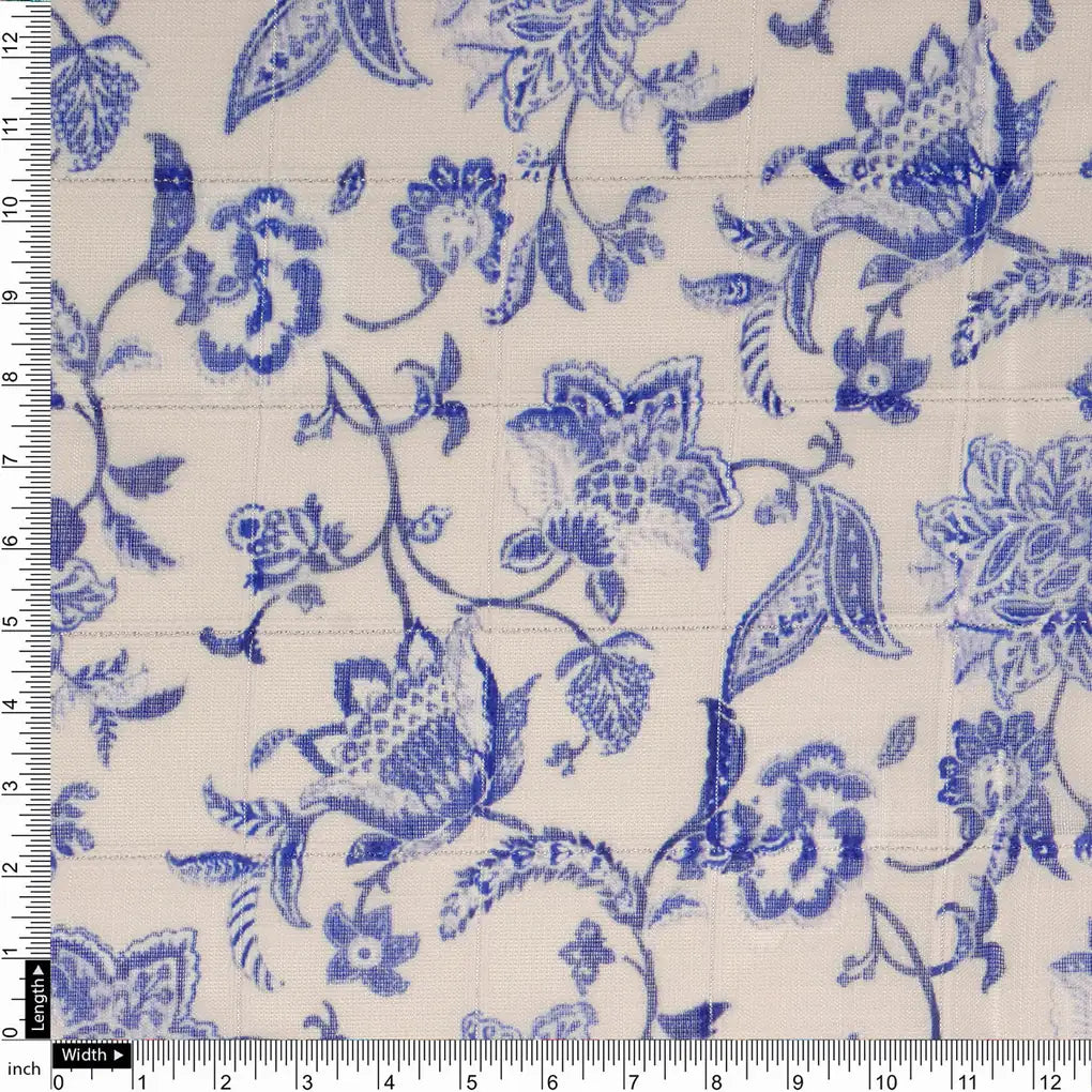 FAB VOGUE Studio Digital Printed Linen Fabric - Blue & White Floral – 70a0723copy2