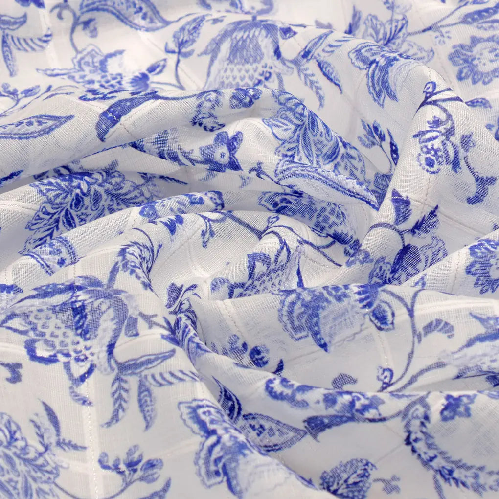 FAB VOGUE Studio Digital Printed Linen Fabric - Blue & White Floral – 70a0725copy2
