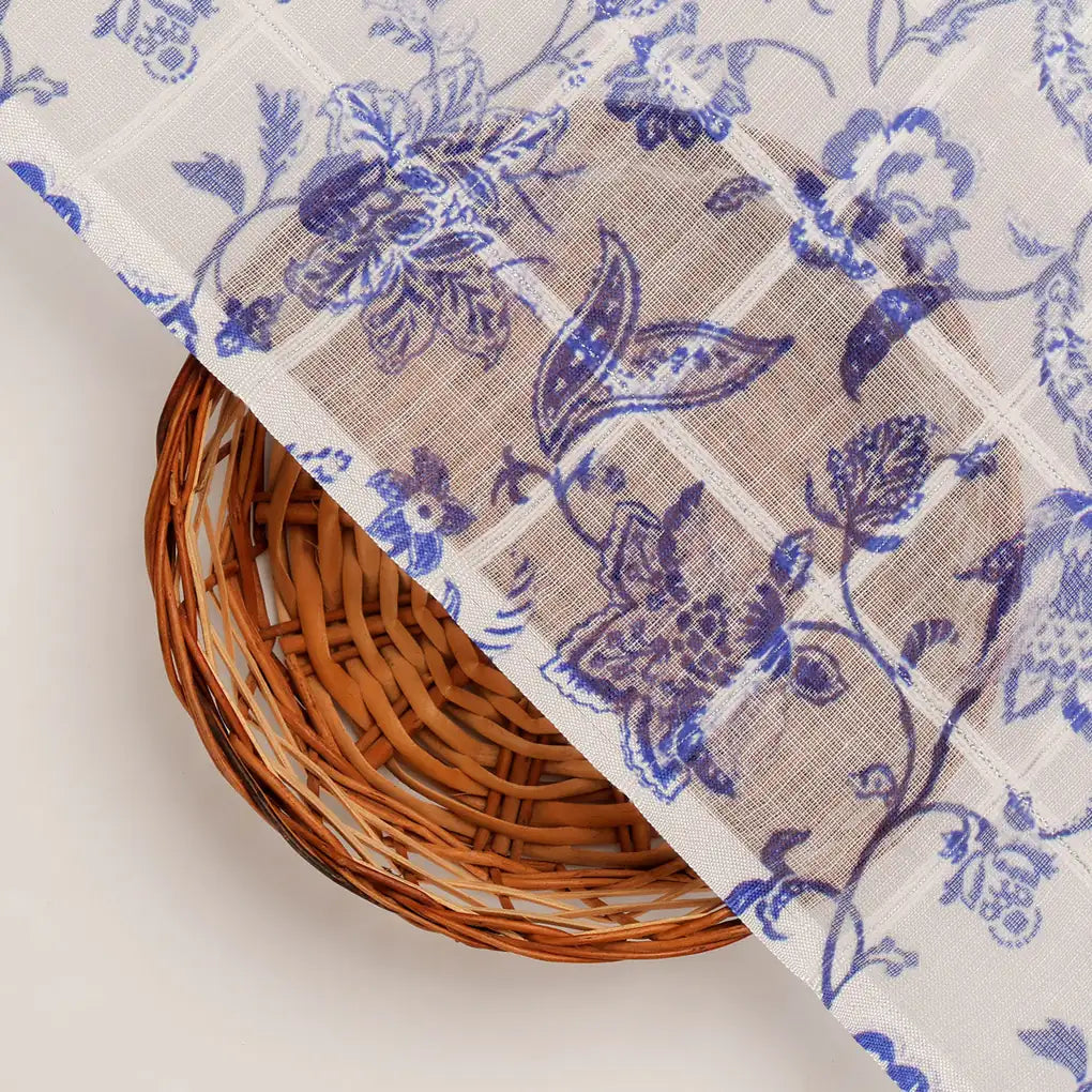 FAB VOGUE Studio Digital Printed Linen Fabric - Blue & White Floral – 70a0726copy2