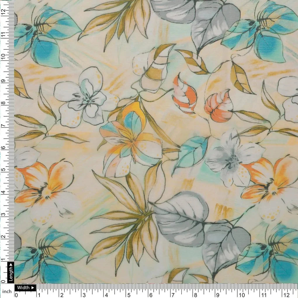 FAB VOGUE Studio Floral Printed Chiffon Fabric -  Lightweight,  Soft and Flowy for Dresses, Scarves, Crafts – 70a4361copy2