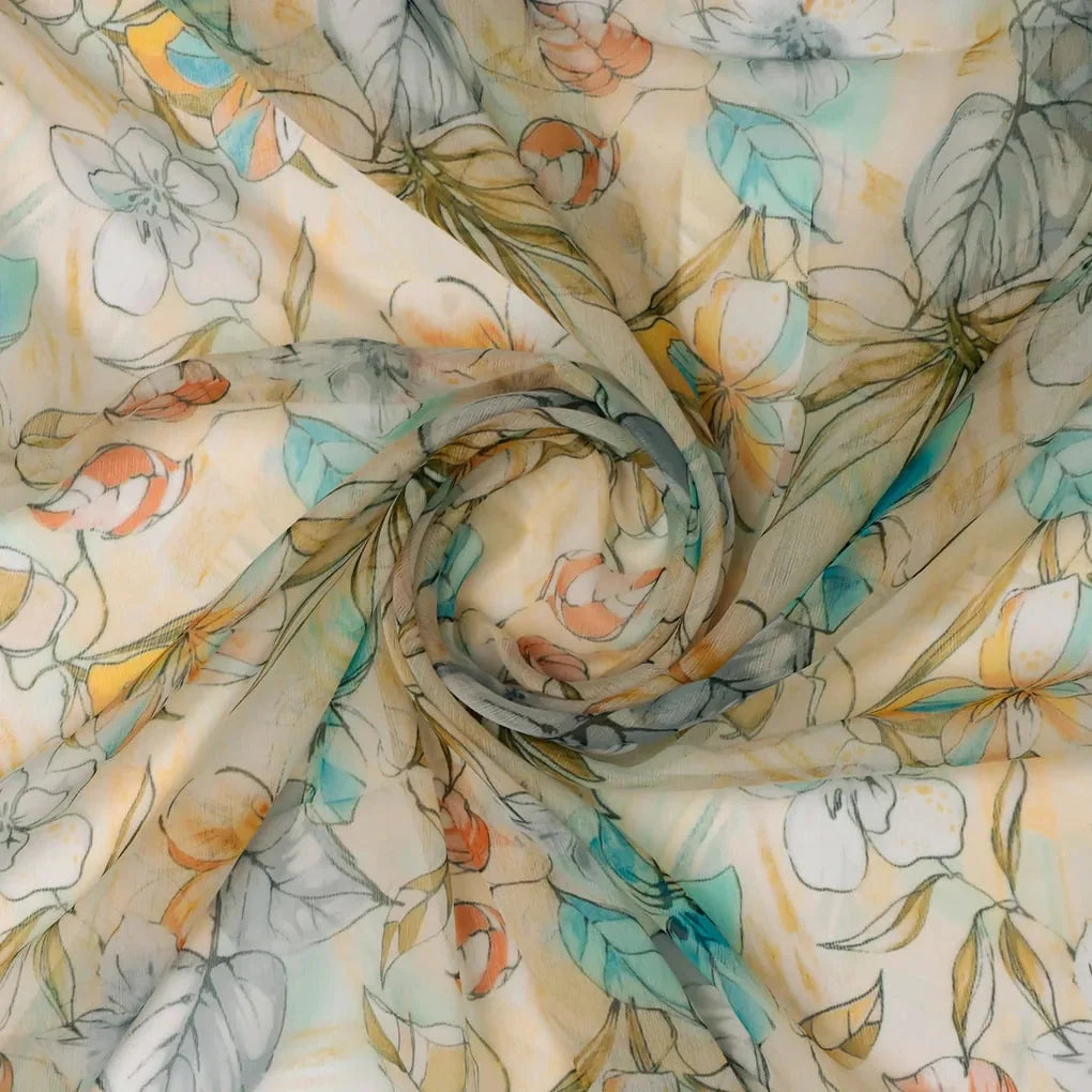 FAB VOGUE Studio Floral Printed Chiffon Fabric -  Lightweight,  Soft and Flowy for Dresses, Scarves, Crafts – 70a4362copy2