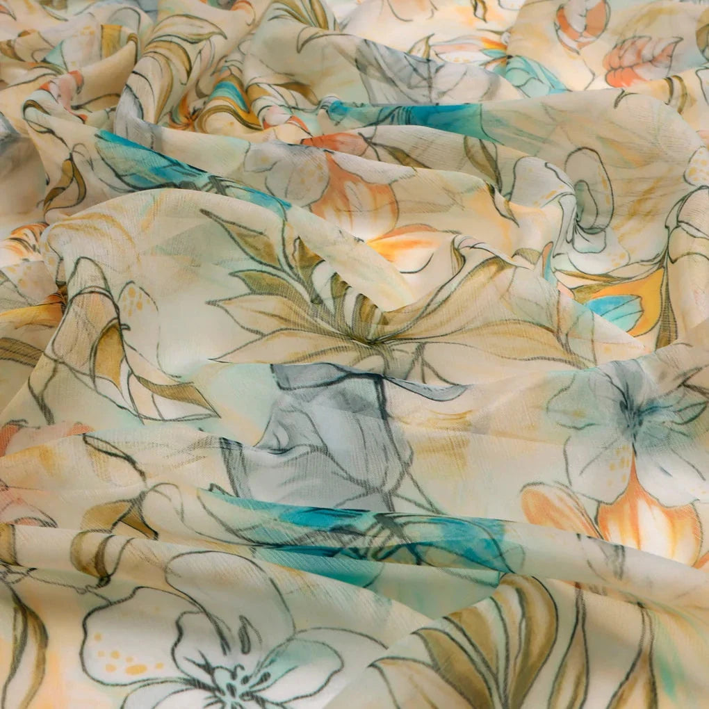 Buy Floral Printed Chiffon Fabric - FAB VOGUE Studio - Soft, Flowy,  Lightweight for Dresses, Scarves, Crafts