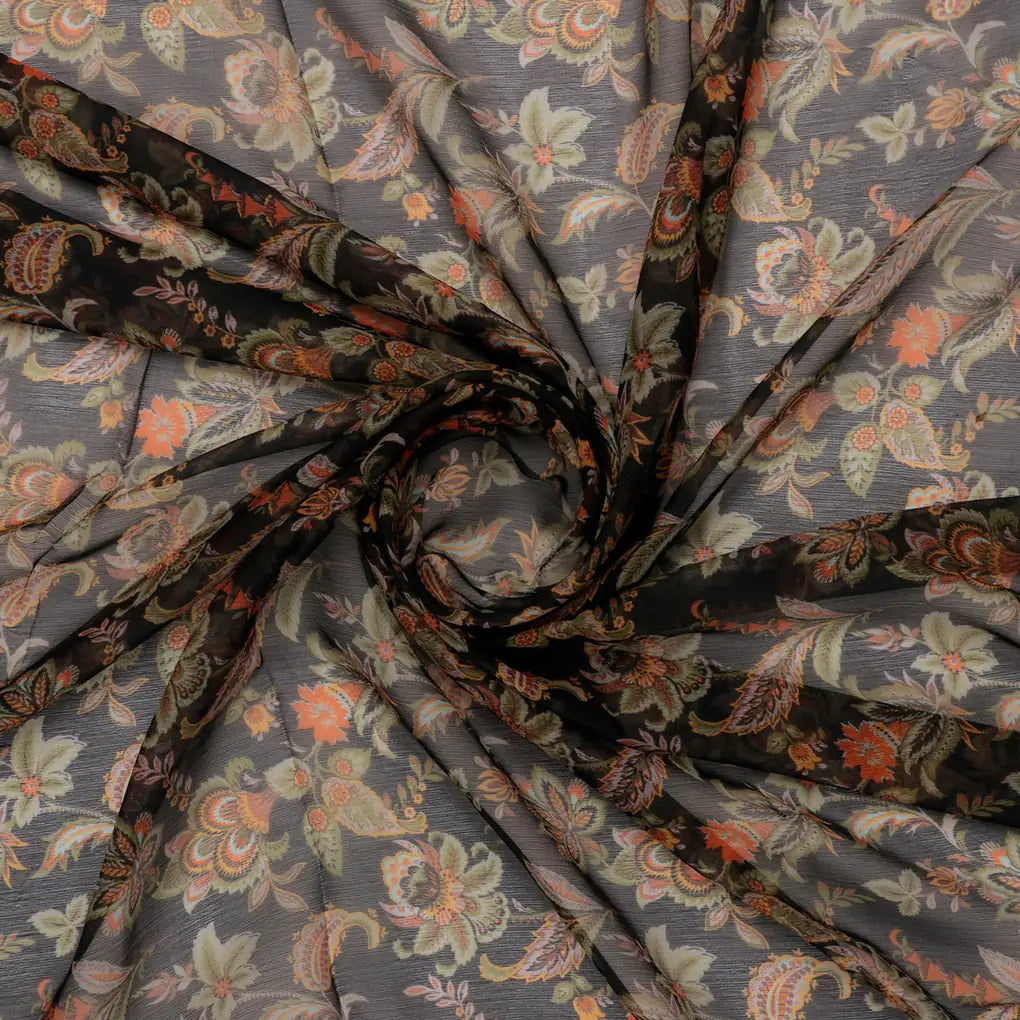 FAB VOGUE Studio Digital Printed Chiffon Fabric - Black Floral – 70a4368copy2