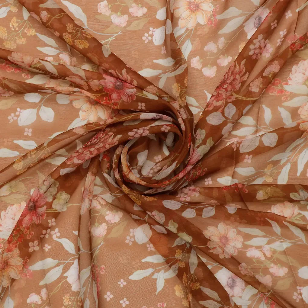 FAB VOGUE Studio Digital Printed Brown Chiffon Fabric - Floral Design – 70a4373copy2