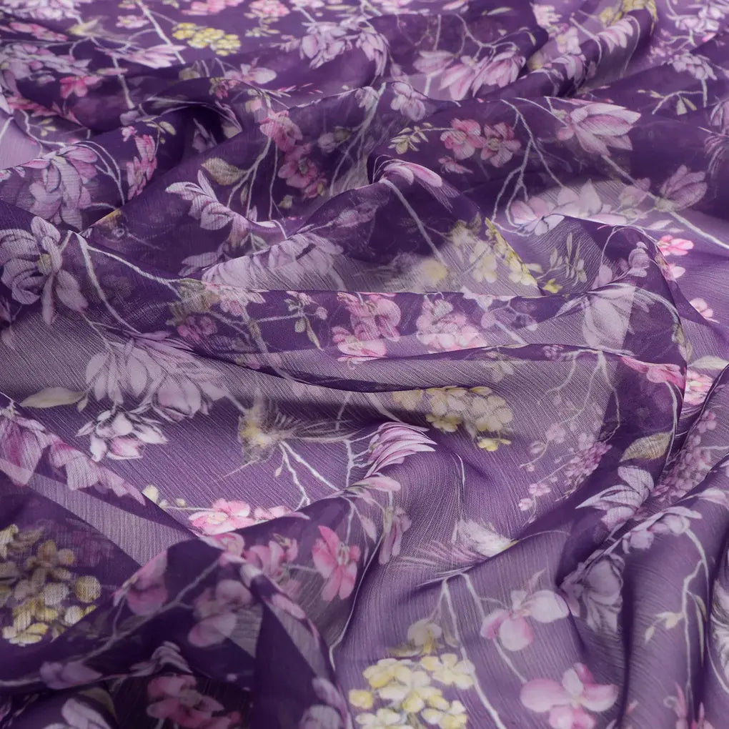 FAB VOGUE Studio Purple Floral Chiffon Fabric - Digital Printed Polyester – 70a4379copy2