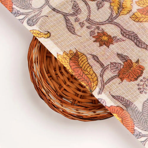 FAB VOGUE Studio Kota Doria Digital Printed Fabric - Beige & Orange Floral – 70a4427copy2