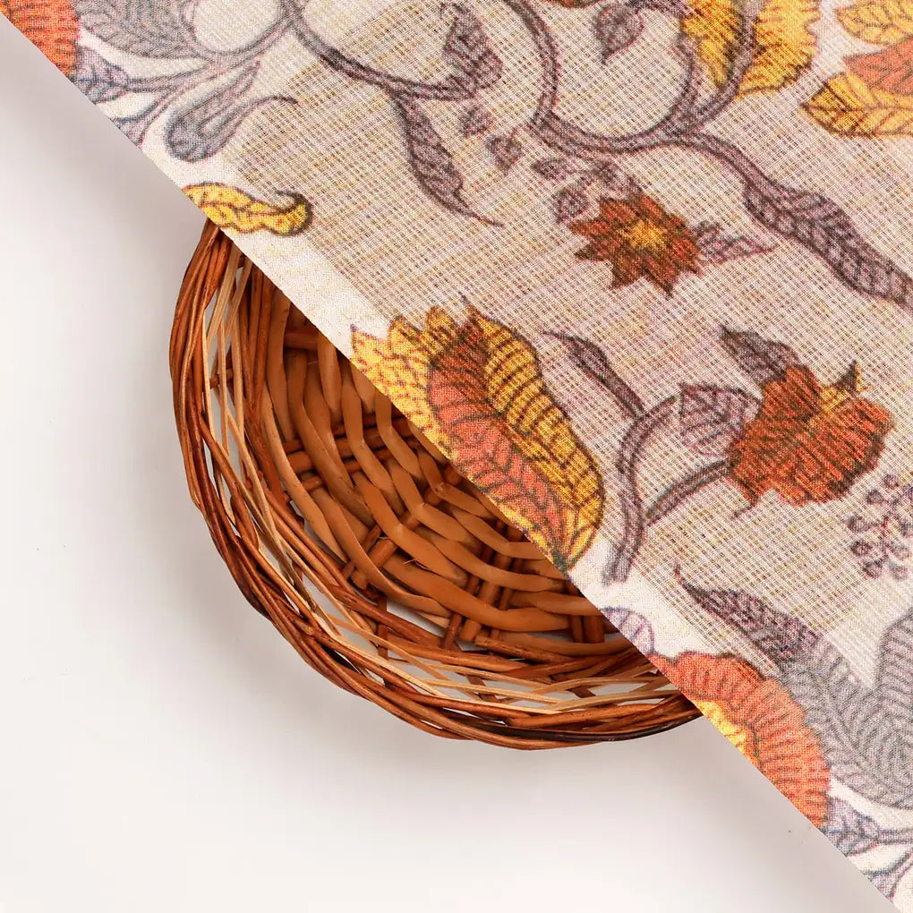 FAB VOGUE Studio Kota Doria Digital Printed Fabric - Beige & Orange Floral – 70a4427copy2