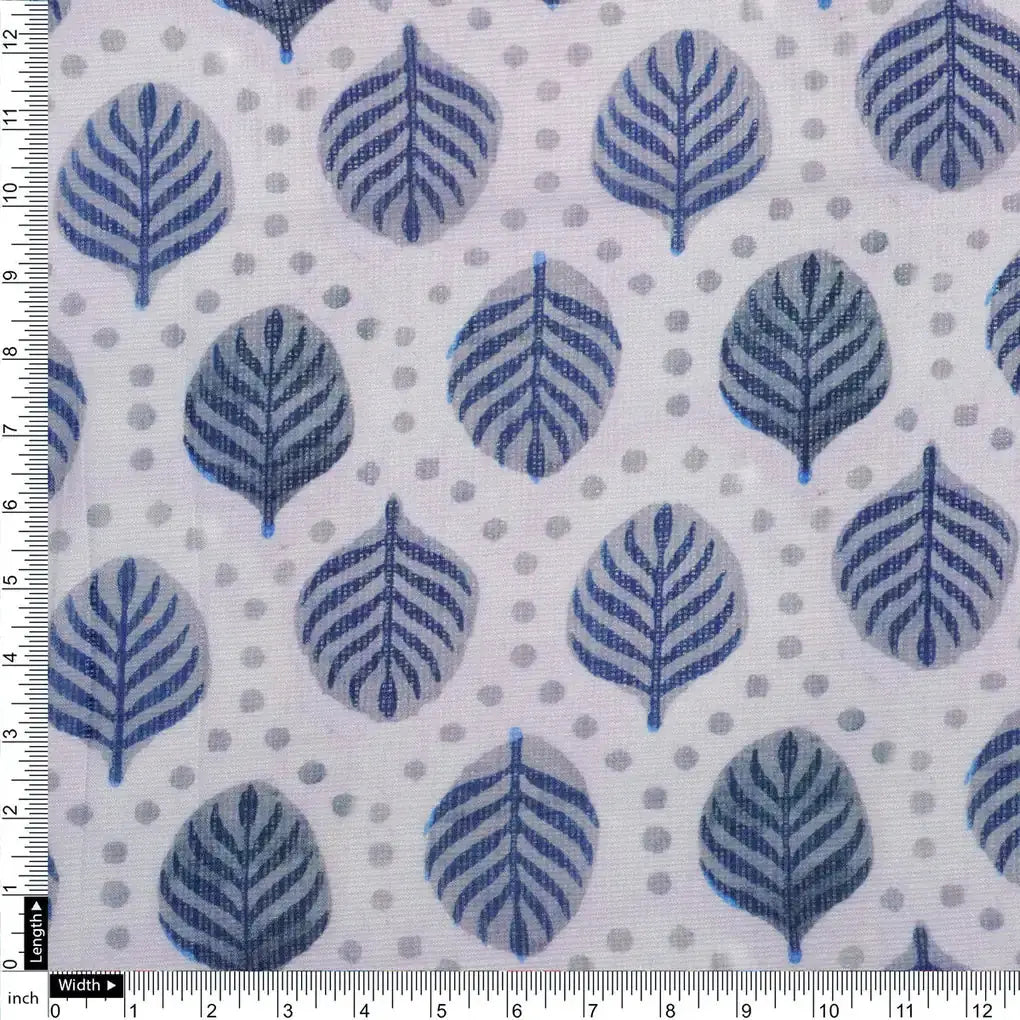 FAB VOGUE Studio - Kota Doria Digital Printed Polyester Fabric - White with Blue Leaves – 70a4435copy2