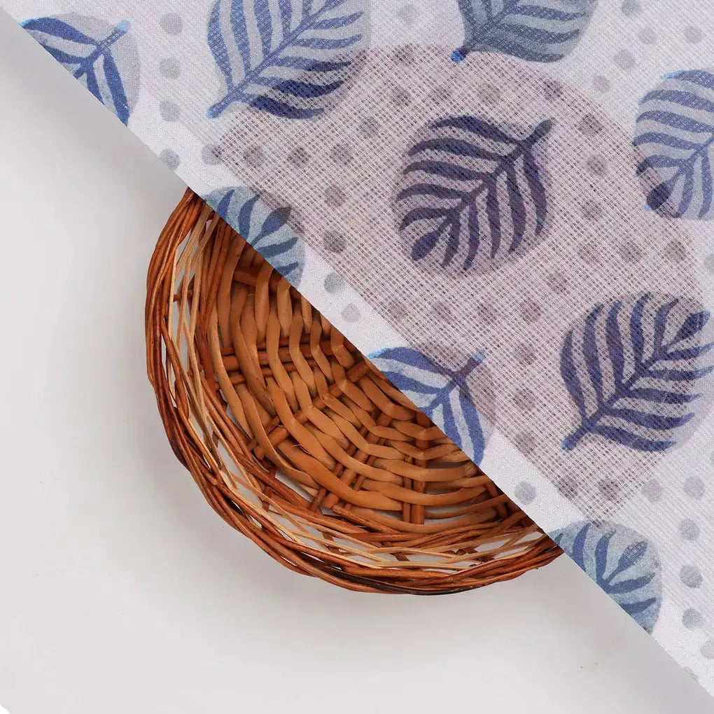FAB VOGUE Studio - Kota Doria Digital Printed Polyester Fabric - White with Blue Leaves – 70a4438copy2