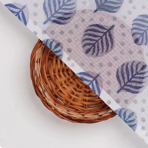 FAB VOGUE Studio - Kota Doria Digital Printed Polyester Fabric - White with Blue Leaves – 70a4438copy2