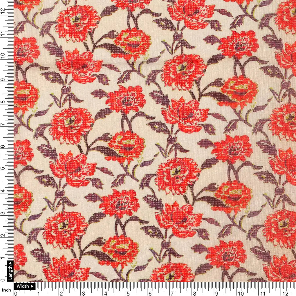 FAB VOGUE Studio -  Kota Doria Digital Printed  Polyester Fabric (Red Floral) - Sold by Meter – 70a4440copy2