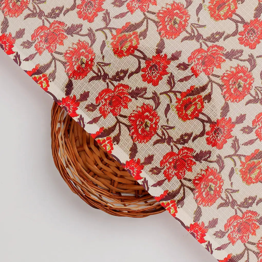 FAB VOGUE Studio -  Kota Doria Digital Printed  Polyester Fabric (Red Floral) - Sold by Meter – 70a4444copy2
