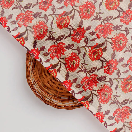 FAB VOGUE Studio -  Kota Doria Digital Printed  Polyester Fabric (Red Floral) - Sold by Meter – 70a4444copy2