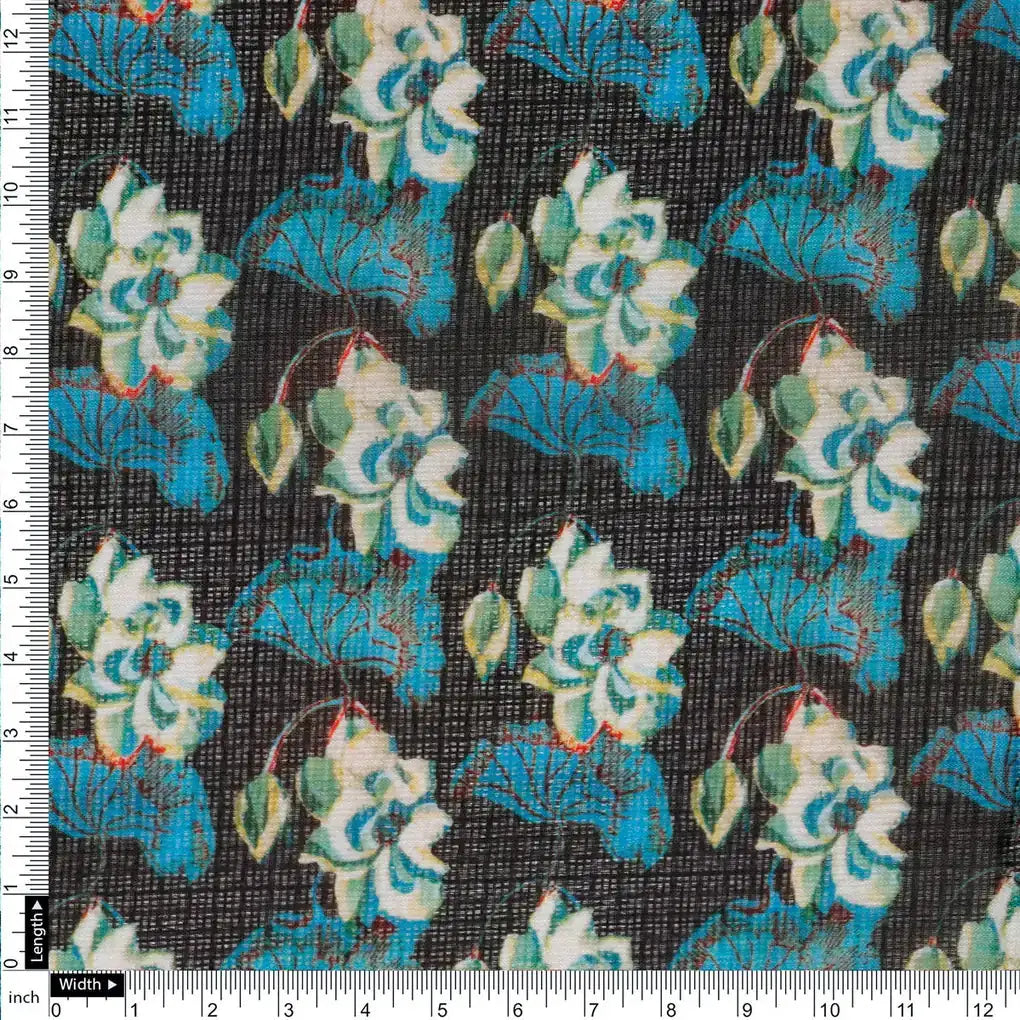 FAB VOGUE Studio Digital Printed Kota Doria Fabric - Blue Floral – 70a4446copy2