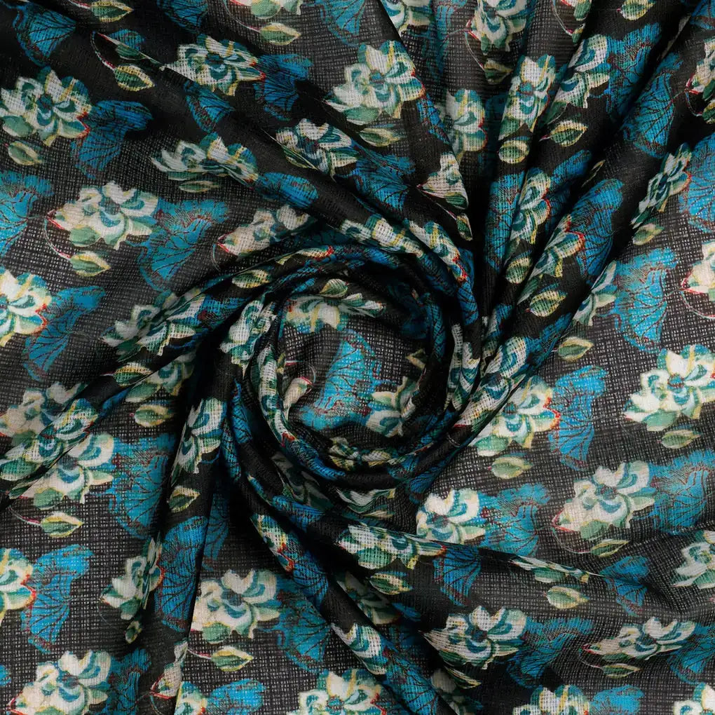FAB VOGUE Studio Digital Printed Kota Doria Fabric - Blue Floral – 70a4447copy2