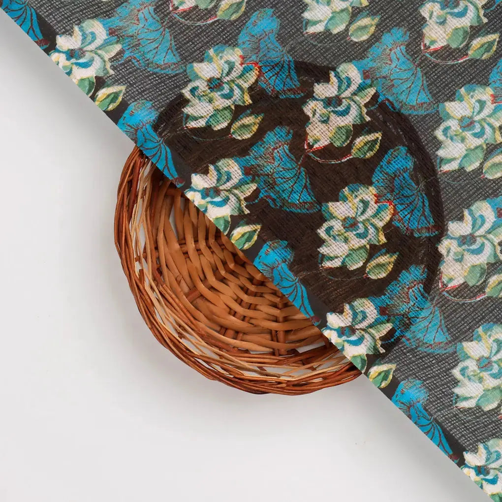 FAB VOGUE Studio Digital Printed Kota Doria Fabric - Blue Floral – 70a4450copy2