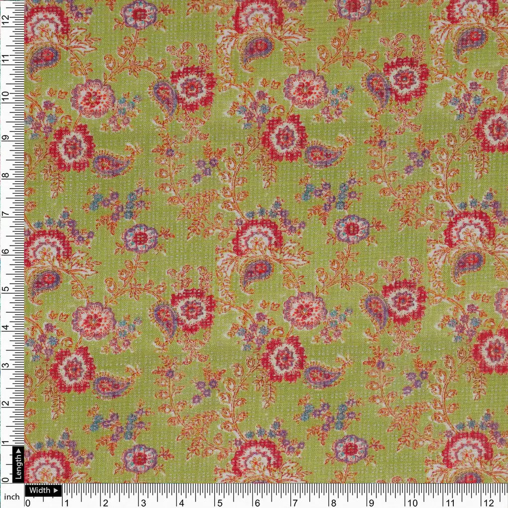 FAB VOGUE Studio Kota Doria Digital Printed Fabric - Green Floral – 70a4452copy2
