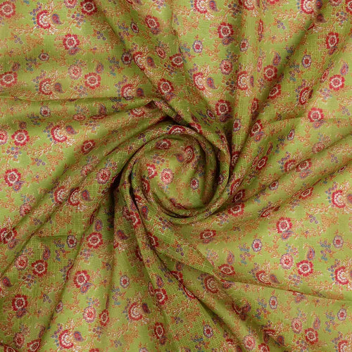 FAB VOGUE Studio Kota Doria Digital Printed Fabric - Green Floral – 70a4453copy2