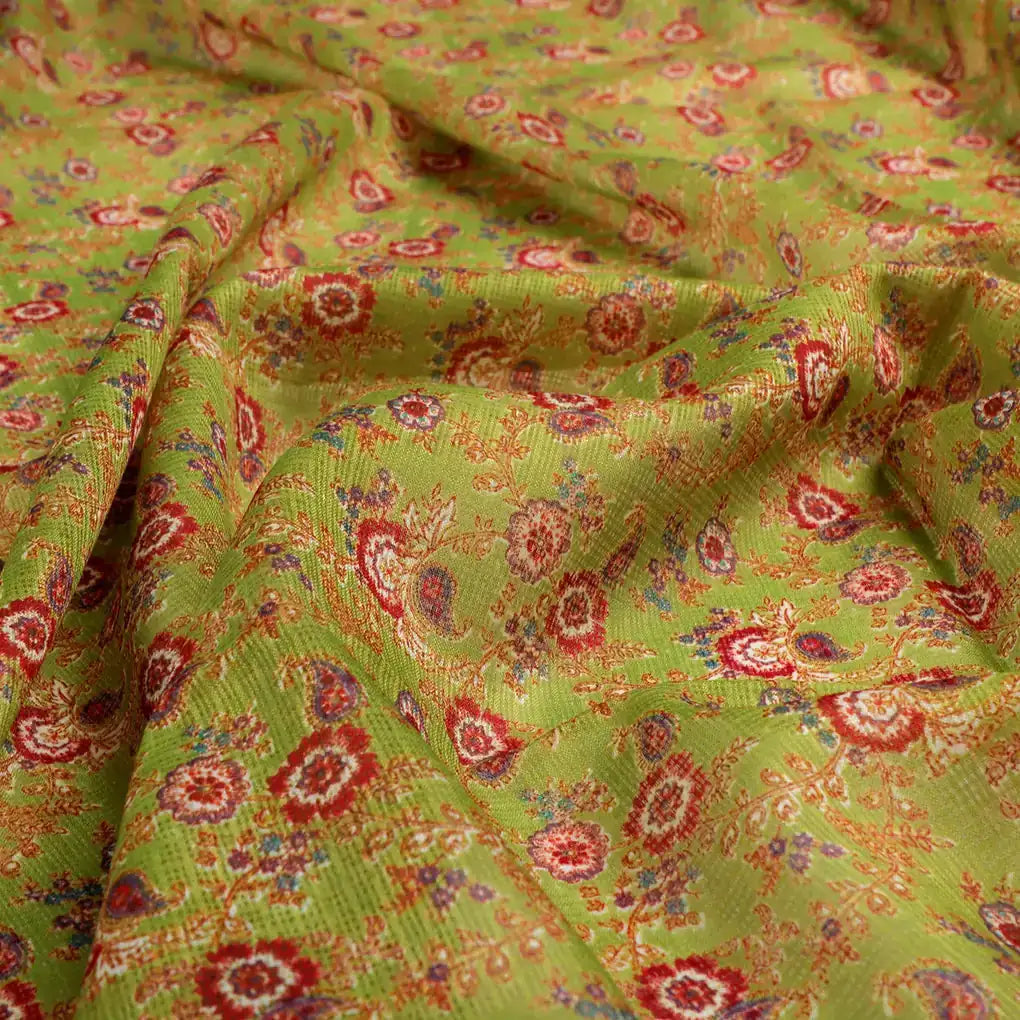 FAB VOGUE Studio Kota Doria Digital Printed Fabric - Green Floral – 70a4455copy2