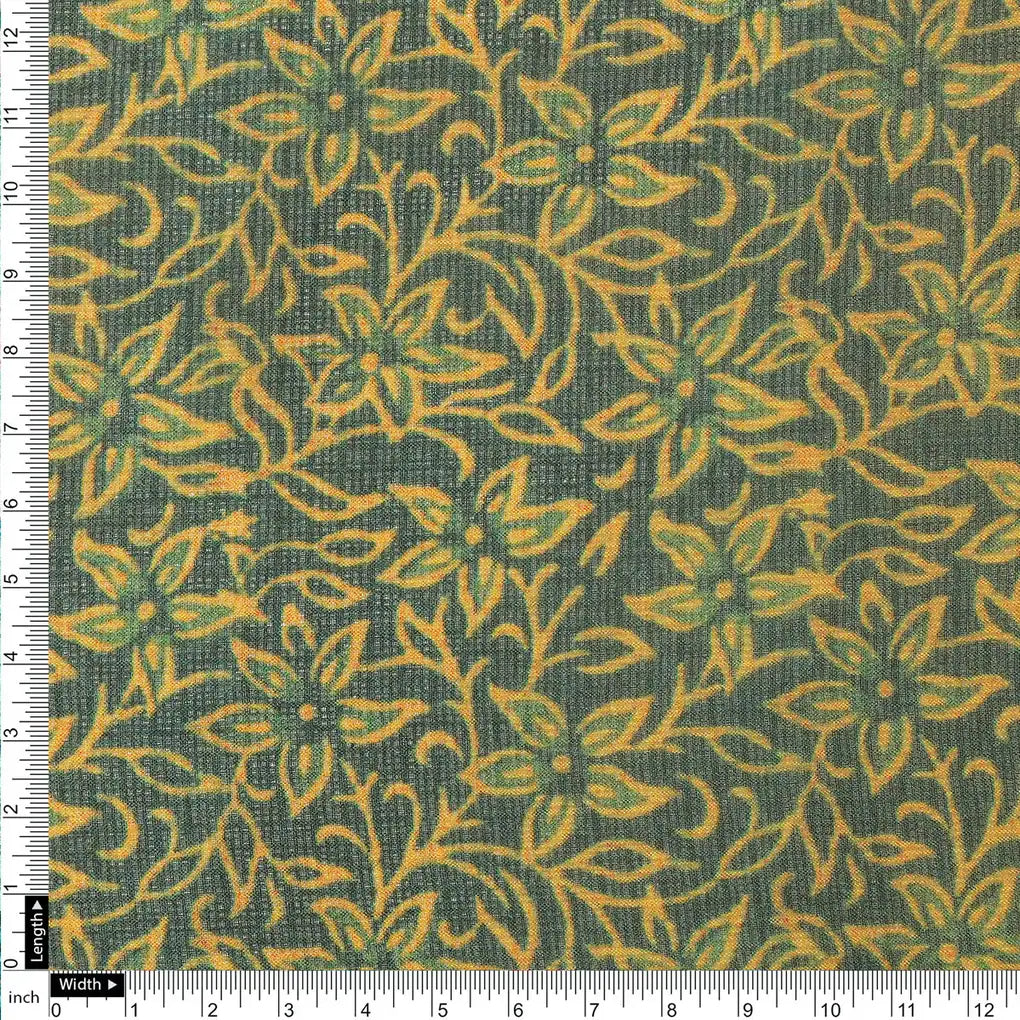 FAB VOGUE Studio Digital Printed Kota Doria Fabric - Floral,  Green & Gold – 70a4458copy2
