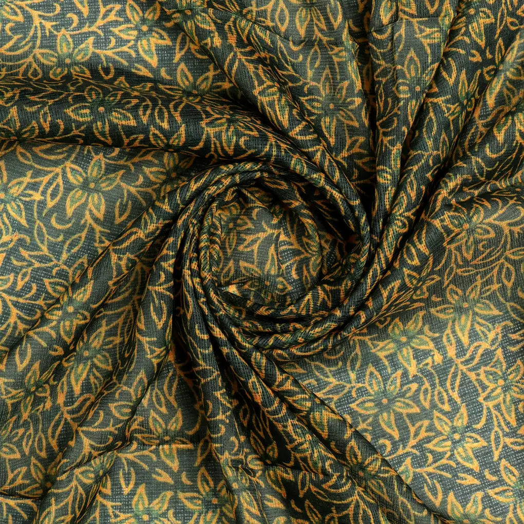 FAB VOGUE Studio Digital Printed Kota Doria Fabric - Floral,  Green & Gold – 70a4459copy2