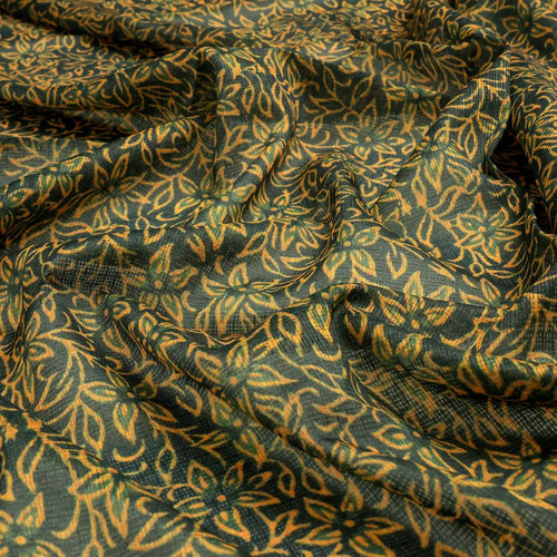 FAB VOGUE Studio Digital Printed Kota Doria Fabric - Floral,  Green & Gold – 70a4460copy2