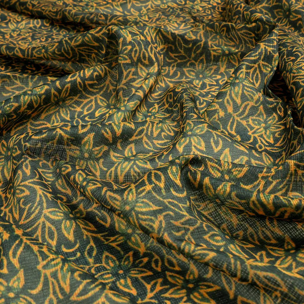 FAB VOGUE Studio Digital Printed Kota Doria Fabric - Floral,  Green & Gold – 70a4460copy2