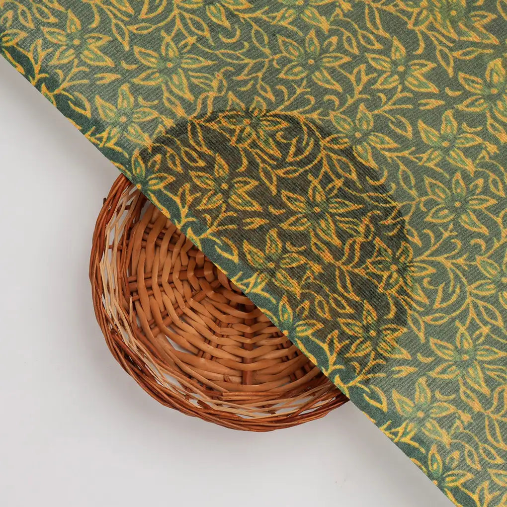 FAB VOGUE Studio Digital Printed Kota Doria Fabric - Floral,  Green & Gold – 70a4462copy2