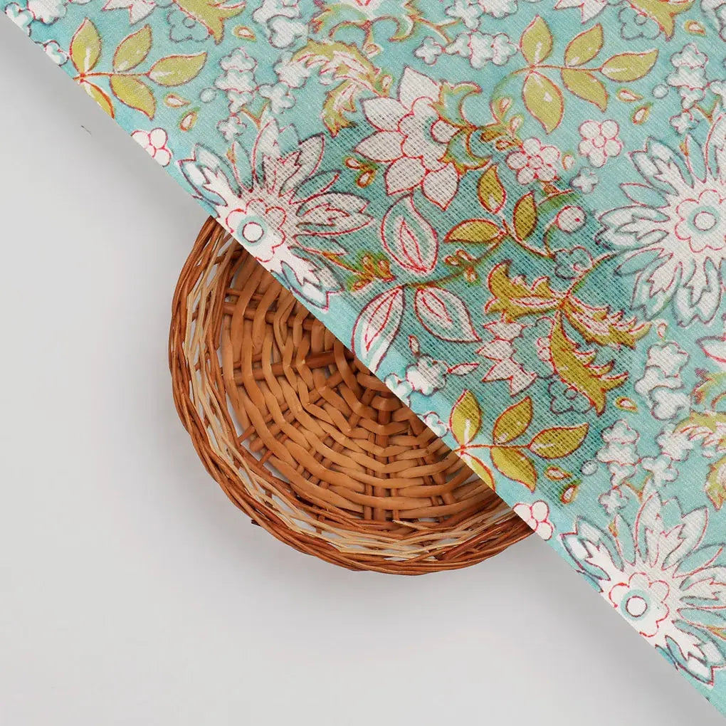 FAB VOGUE Studio Kota Doria Digital Printed Fabric - Turquoise Floral – 70a4468copy2