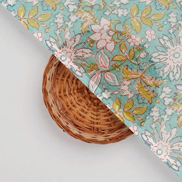 FAB VOGUE Studio Kota Doria Digital Printed Fabric - Turquoise Floral – 70a4468copy2 - alternate view