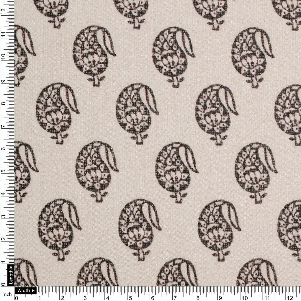 FAB VOGUE Studio Digital Printed Kota Doria Fabric - Black & White Paisley Design – 70a4470copy2