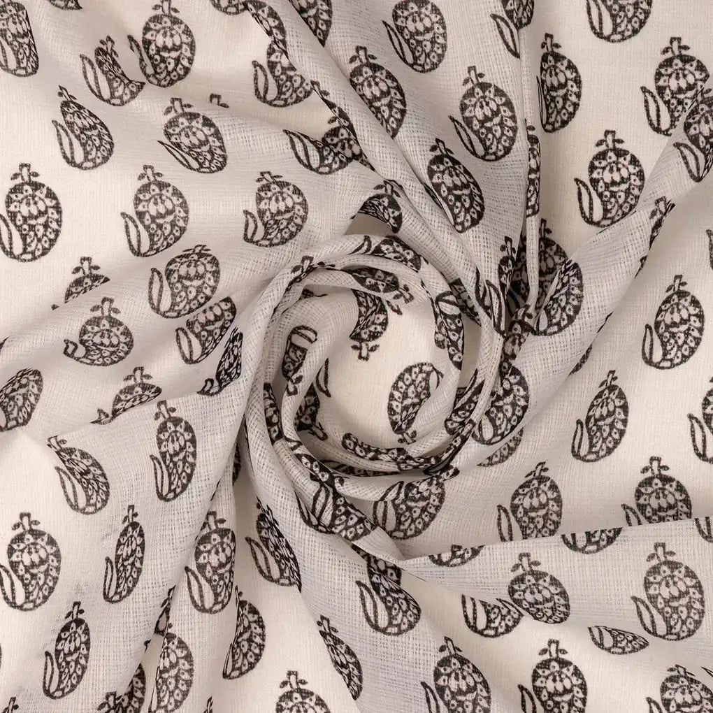 FAB VOGUE Studio Digital Printed Kota Doria Fabric - Black & White Paisley Design – 70a4471copy2