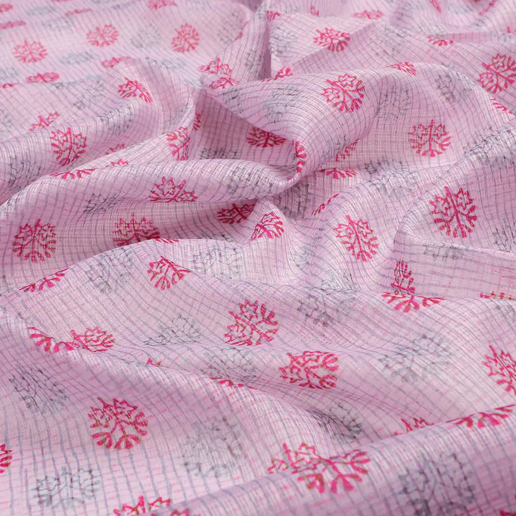 FAB VOGUE Studio Digital Printed Kota Doria Fabric - Pink Floral – 70a4477copy2