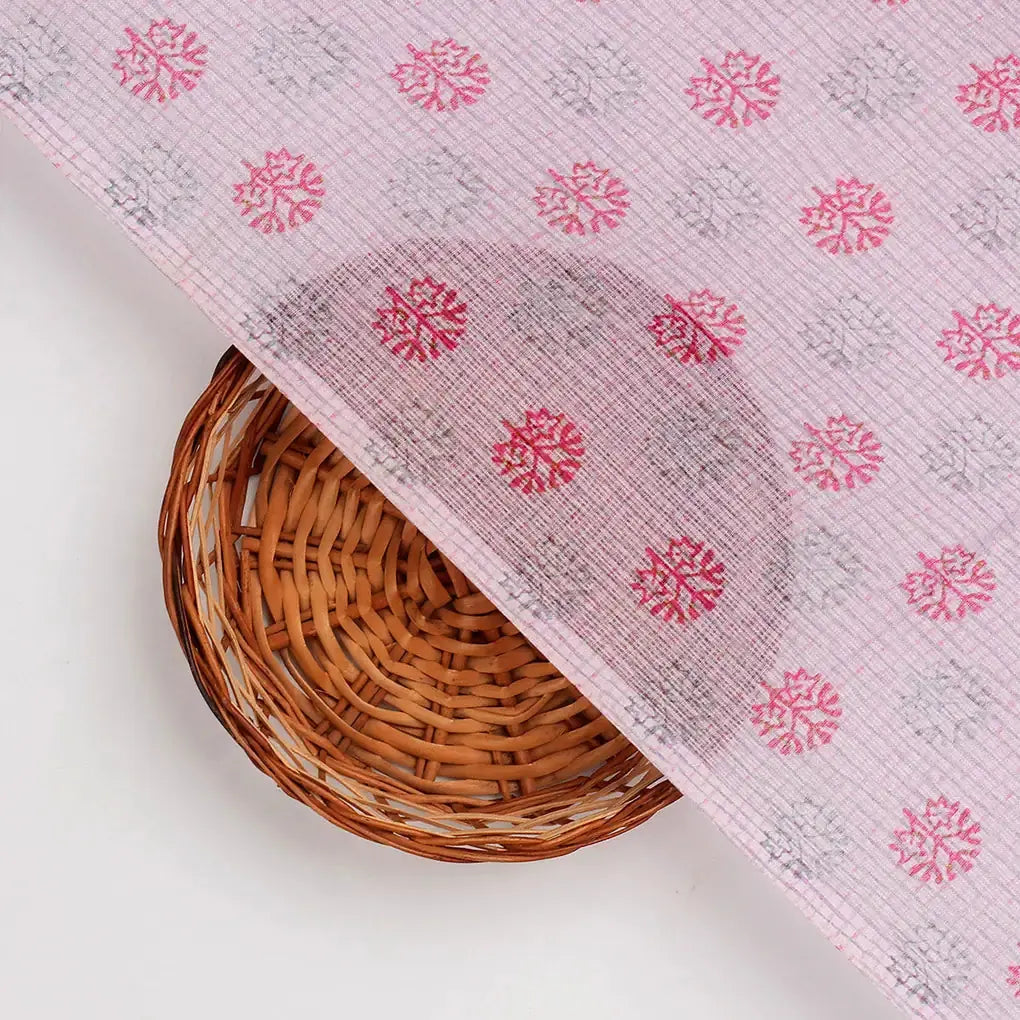 FAB VOGUE Studio Digital Printed Kota Doria Fabric - Pink Floral – 70a4479copy2